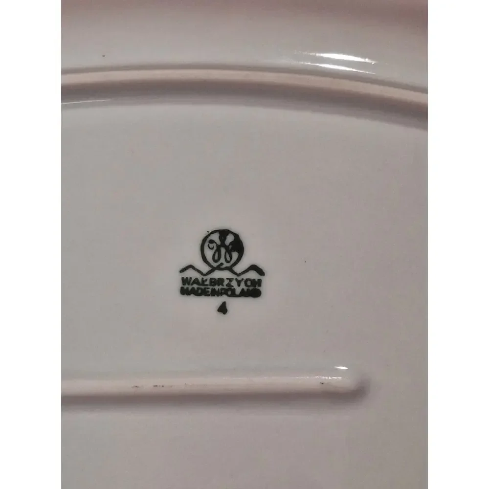 Walbrzych Holiday Ribbon Oval Serving Platter Christmas Basket Porcelain- Nice!